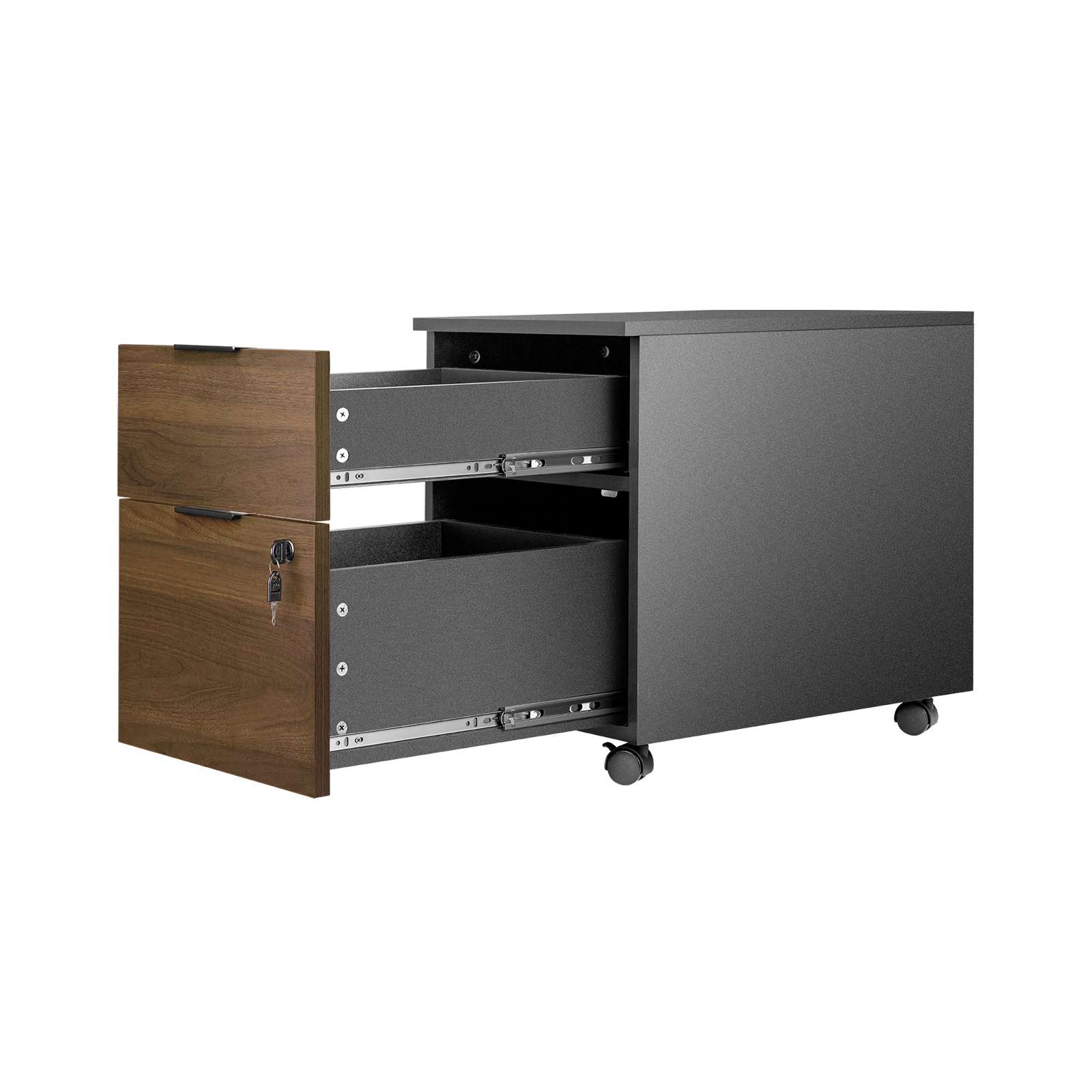 cajonera ARTSPACEN negra vista 3/4 frontal abierta