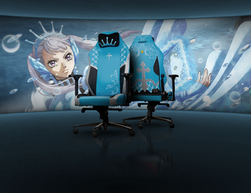Silla gaming oficial Black Clover Noelle Monarch Edition vista general visualizando parte frontal y parte trasera
