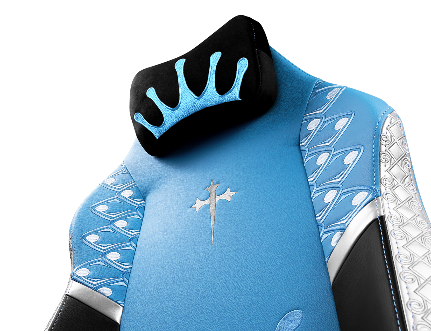 Silla gaming oficial Black Clover Noelle Monarch Edition vista en perspectiva de la parte superior frontal de la silla
