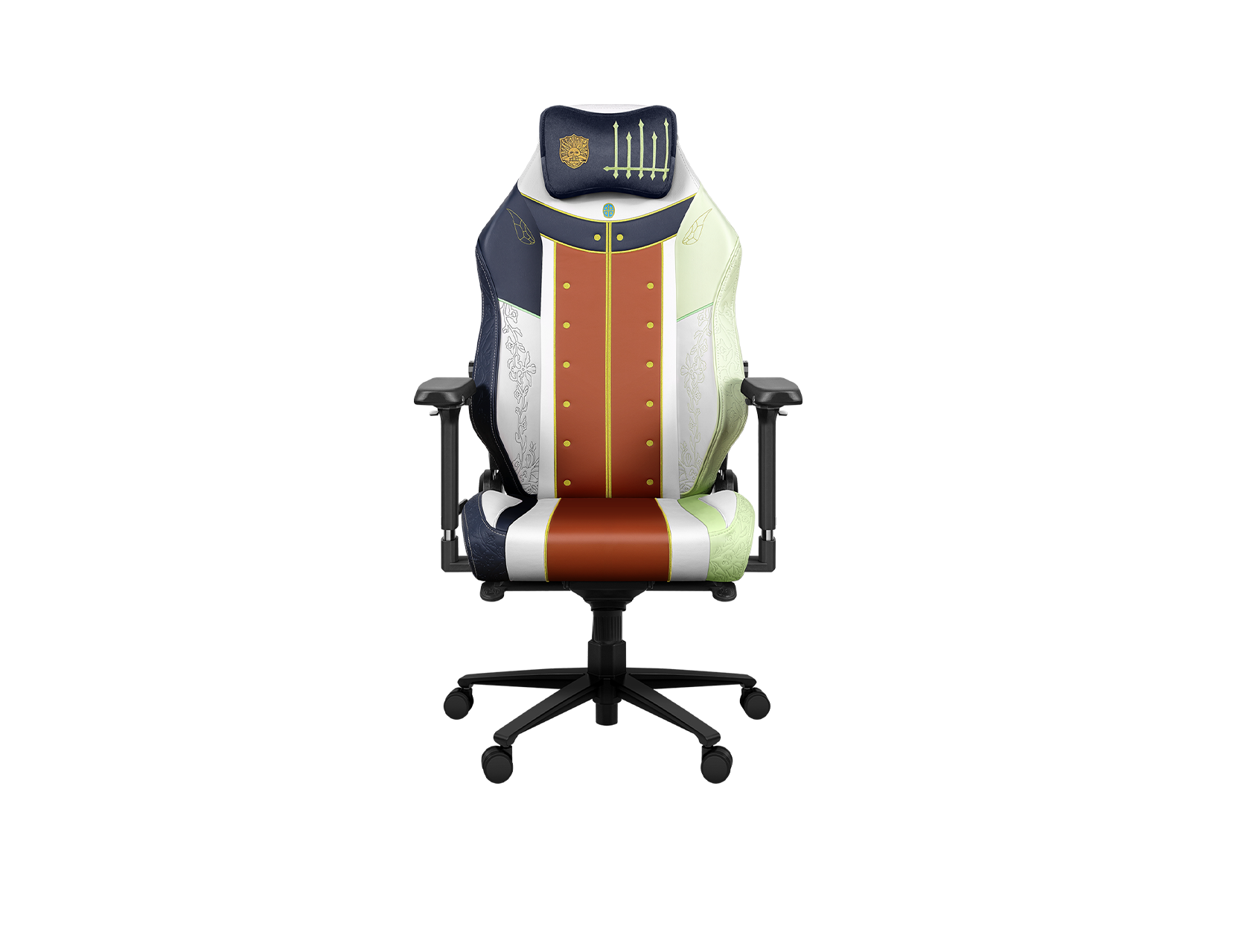 Silla gaming oficial Black Clover Yuno Monarch Edition vista de frente con cojin
